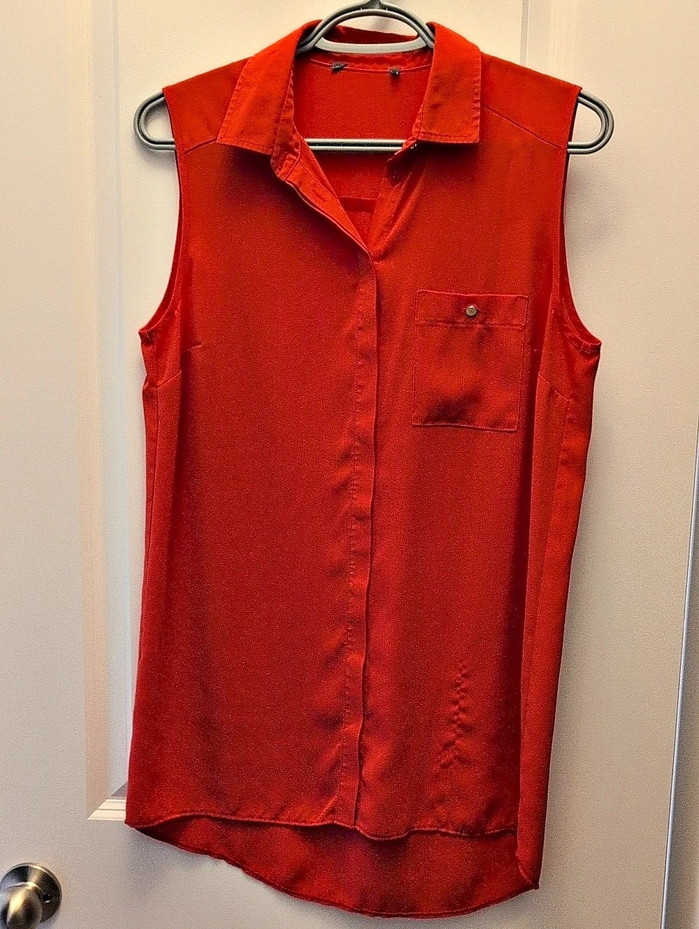 Red Sleeveless Button Down Top